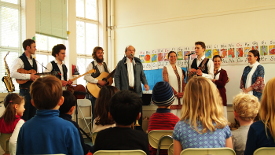 Solaris playing for a kindergarten class at Meher School in California.